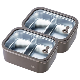 cook power 鍋寶 匠造系列 可微波304不鏽鋼分隔保鮮盒 雙格 600ml, 2個