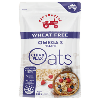 [箱裝]RED TRACTOR 紅色拖拉機 奇亞籽 + 亞麻籽 Omega3 燕麥片, 5包, 500g