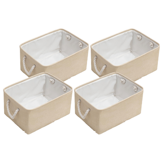 菓拉小舖 可折疊棉麻衣服收納箱, 米色, 4個