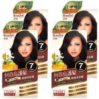 Roudye 柔蝶 何首烏護髮快速染髮霜 全新升級配方 灰白髮/白髮適用 草本護髮 添加小麥蛋白護髮素 新護色護髮配方, 7號 亮麗黑, 4盒
