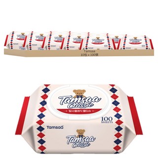 Tamsaa經典清潔濕紙巾 袖珍尺寸 柔軟布料, 100張, 10包