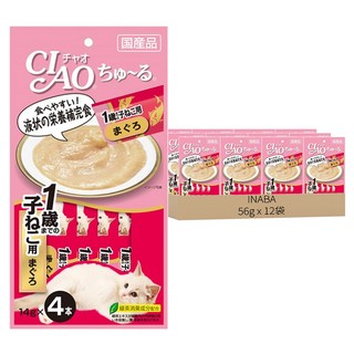 INABA CIAO 啾嚕 肉泥 1歲幼貓用, 鮪魚, 56g, 12袋