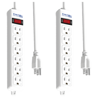 POLYWELL 寶利威爾 1切6座電源延長線 3孔 PW15-T05-A071, 2.7m, 白色, 2條