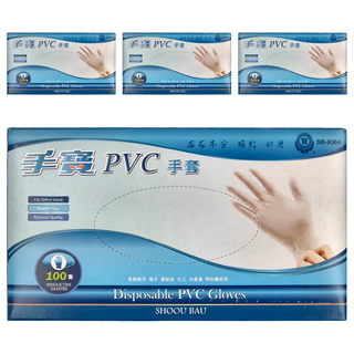 手寶 一次性PVC無粉手套 100支, 白色, L, 4盒