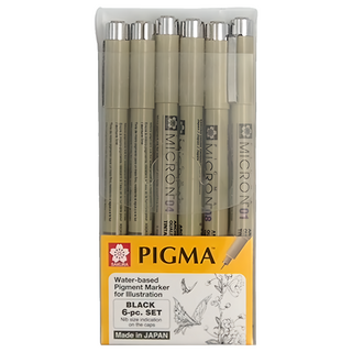 SAKURA 櫻花 PIGMA MICRON 代針筆 6支套裝 適合描線、插畫、原稿創作, 黑色, 1盒