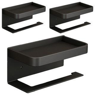 FAmILyLIFE 生活 航太鋁免打孔捲筒衛生紙置物架 免釘膠 無痕貼款 A-231-BK, 極簡黑, 3個