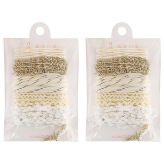 KAWAGUCHI 迷你編織器用線 多材質混搭 手工藝DIY材料包 色彩柔和 輕鬆創作獨特風格, 白色 + 淡黃色 + 金色, 2入