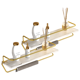 德利生活 壓克力牆上置物架 40cm, 金色, 2個