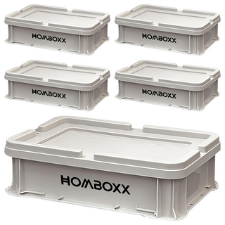 FL生活+ 粗曠風可疊加耐重收納箱 附上蓋, 水泥灰, 5個