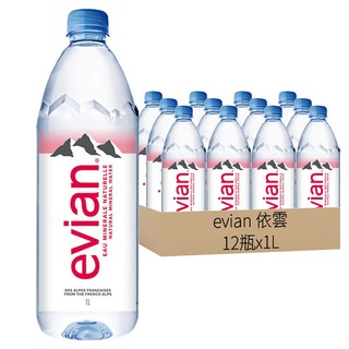evian 依雲 台灣公司貨 天然礦泉水, 1L, 12瓶