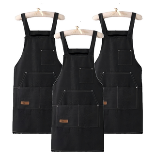 德利生活 時尚素色牛仔大口袋圍裙 元寶兜, 黑色, 3件