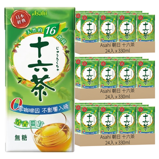 Asahi 朝日 十六茶, 經典無糖, 零咖啡因, 清香回甘, 330ml, 72入