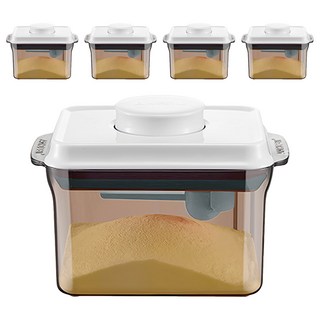 ankou 安扣生活 一鍵按壓防滑刮平奶粉罐 避光款 附贈勺子掛具三角刮平片1L, 5個, 奶粉罐 + 勺子 + 掛具 + 三角刮平片