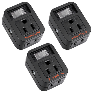 PowerSync 群加 2P+3P 1開2插防雷擊壁插 TC2M12S0, 黑色, 3個, 5.8cm