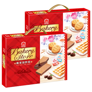 義美 製餅家綜合西點禮盒, 夾心酥(黑可可) + 威化捲(香草牛奶) + 消化餅 + 噗啾益生菌果凍(原味) + 噗啾益生菌果凍(蘋果) (1盒), 2盒