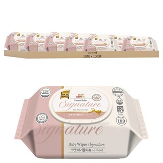 comet Baby Wipes Signature 寶寶濕紙巾 掀蓋式 加厚型, 55g, 100張, 10包