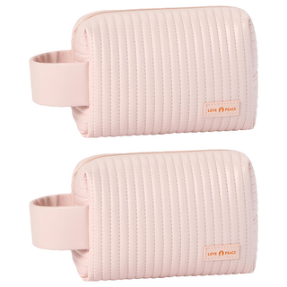 iSFun 奶油條紋 隨身盥洗化妝收納手拿包, 2個, 粉色