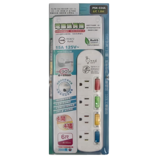 spirit 電精靈 MAX 1650W 延長線 四開四插 3P扁平插頭, 1.8m, 綠色, 1條