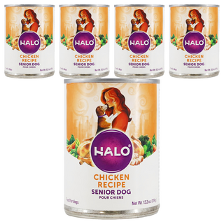 Halo 嘿囉 熟齡犬雞肉罐頭飼料 13.2oz 人類食用等級鮮肉 非基改蔬果, 鮮燉雞肉, 374g, 5罐