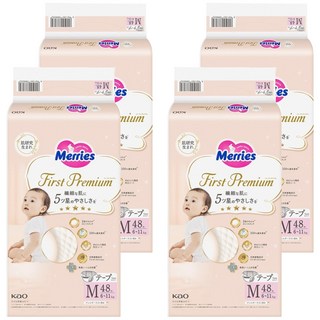 Merries 妙而舒 日本製 First Premium 頂柔舒護黏貼型尿布 6~11kg, M, 192片
