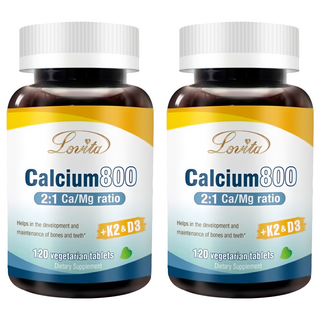 Lovita 檸檬酸鈣鎂D3固本加強錠 全素 鈣和鎂黃金比例2:1 維生素D增進鈣吸收 維生素K促進骨質鈣化, 120顆, 180g, 2罐