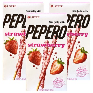LOTTE 樂天 PEPERO草莓脆粒餅乾棒 酥脆口感 獨立包裝 草莓控必備, 32g, 3盒