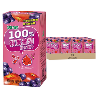 波蜜 100%蘋果葡萄綜合果汁, 無添加砂糖、色素和防腐劑, 160ml, 24入