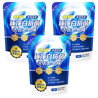 皂福 極淨白抗菌洗衣肥皂精, 5+Clean雙重抗菌 雙倍潔淨 有效除臭, 1.8kg, 3包