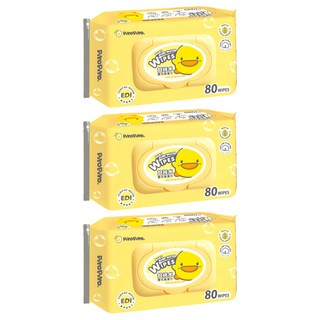 PiYOPiYO黃色小鴨純水嬰兒柔濕巾EDI超純水柔嫩舒適徹底潔膚, 80張, 3包