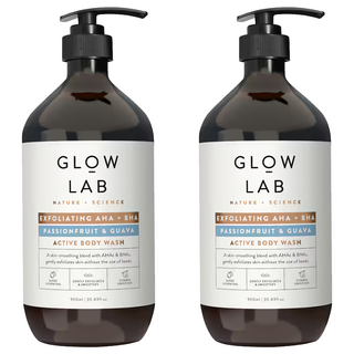 GLOW LAB 百香果和番石榴沐浴露 900ml AHA BHA溫和去角質 深層滋潤 家庭號, 2瓶