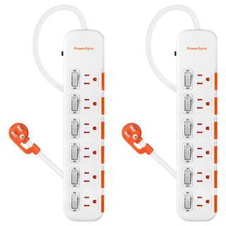 PowerSync 群加 6開6插滑蓋防塵防雷擊延長線 TS6DB627, 2.7m, 白色, 2條