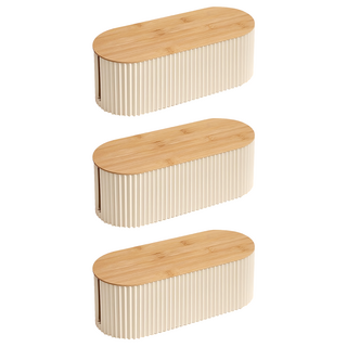 高級質感波浪木蓋電線收納盒, 奶霜白, 3個