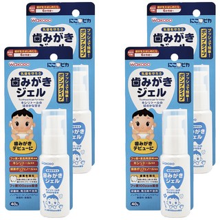 WAKODO 和光堂 嬰兒護齒凝膠牙膏, 含氟100ppm, 添加綠茶多酚及木醣醇, 日本製造, 40g, 4瓶