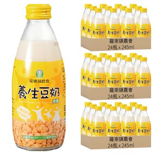 羅東鎮農會 養生豆奶 非基因改造黃豆 特級砂糖 24瓶, 245ml, 72瓶