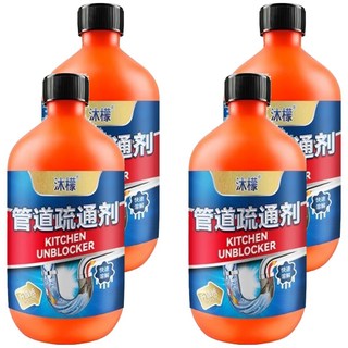 沐檬管道疏通劑 快速疏通、分解油垢毛髮 廚房浴室管道清潔, 500ml, 4瓶