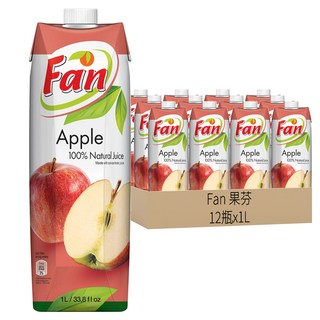 Fan 果芬 100%蘋果汁 1L*12瓶裝 (天然果汁、無添加糖、家庭號), 12瓶