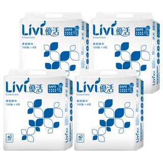 LIVI 優活 抽取式柔拭紙, 100抽 x 8包, 紙張細膩柔滑 高效吸水性, 4袋
