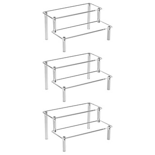 收納部屋 壓克力展示架20cm 2層 透明色 公仔展示架/階梯展示架, 3個
