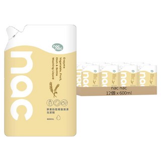 nac nac 酵素奶瓶餐盤蔬果洗潔精箱購補充包, 600ml, 12個