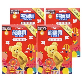 熊寶貝 衣物香氛袋 Set 3入 蘊含天然精油 持香8週, 芬芳香韵, 21g, 4盒