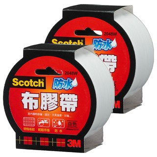 3M Scotch 強力防水布膠帶 2048W，白色，48mm x 15Yd，易手撕，耐用，可用於書本外皮, 2個