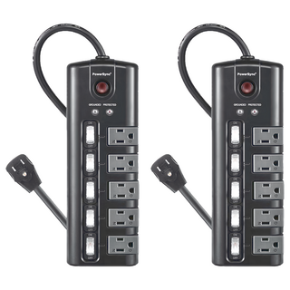 PowerSync 群加 5開5插防雷擊旋轉插座延長線 TS5X0018, 1.8m, 黑色, 2個