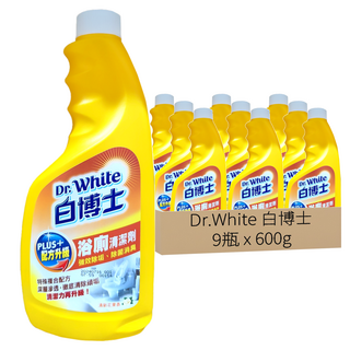 白博士 浴廁PLUS清潔劑補充包, 快速去污, 600g, 9瓶