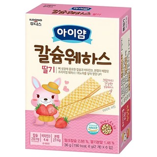 ILDONG 日東 Iyaam 藜麥威化餅 Set 6 方便攜帶 獨立包裝, 鈣+草莓, 36g, 1盒