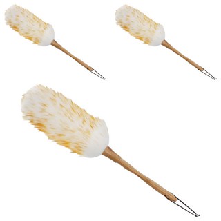 NATURE LIVING 羊毛除塵撢 柔軟細緻 耐用原木手把, 白色 + 棕色, 3支