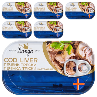 BANGA 鱈魚肝, 開罐即食, 冰島新鮮魚獲製成, 115g, 6罐