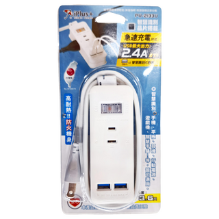 iPlus 保護傘 1切3座2埠USB快速充電延長線組, 1.1m, PU-2133U, 1組