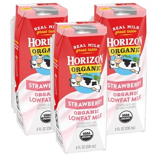 HORIZON ORGANIC 有機低脂草莓牛奶/調味保久乳, 3入, 236ml
