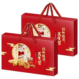 新竹福源 花生醬綜合餅乾禮盒 372g, 花生醬夾心餅8入 + 水滴蛋捲8入 + 花生醬有餡蛋捲4入 + 花生醬米棒10入, 2盒