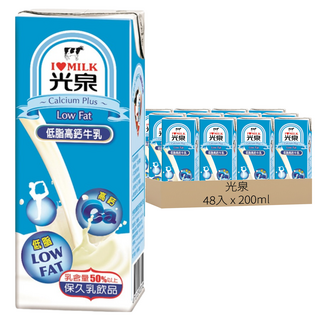 光泉 低脂高鈣牛乳, 200ml, 48入